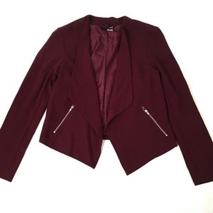 H&M Burgundy Crepe Jacket With Silver Zippers